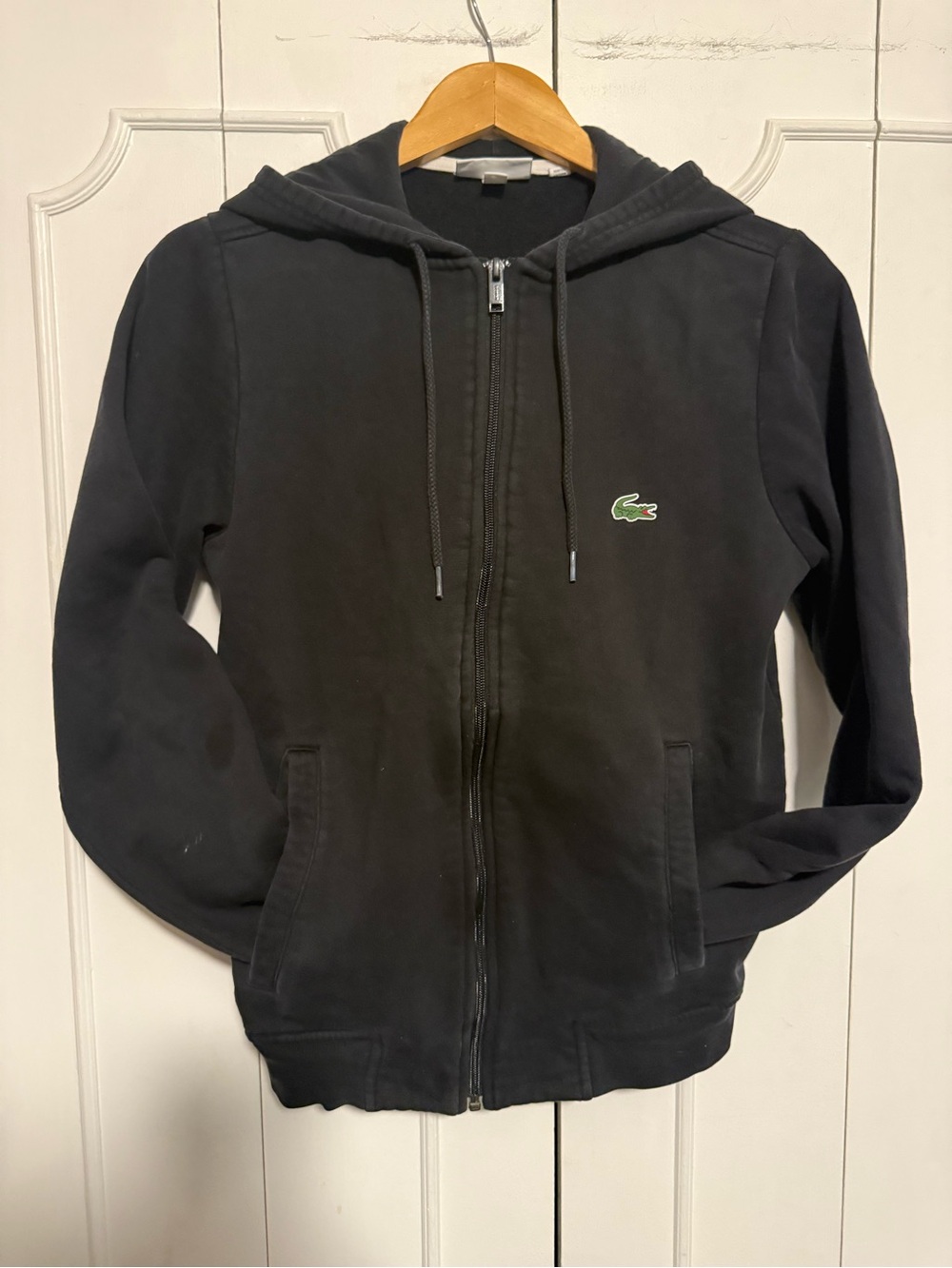 Lacoste Kids Black Full-Zip Hooded Jacket with Green Crocodile Logo